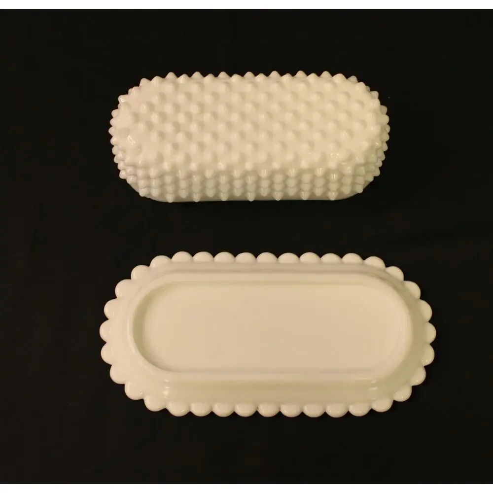 Milk Glass Hobnail Vintage Glass Butter Dish and Salt and Pepper Shakers